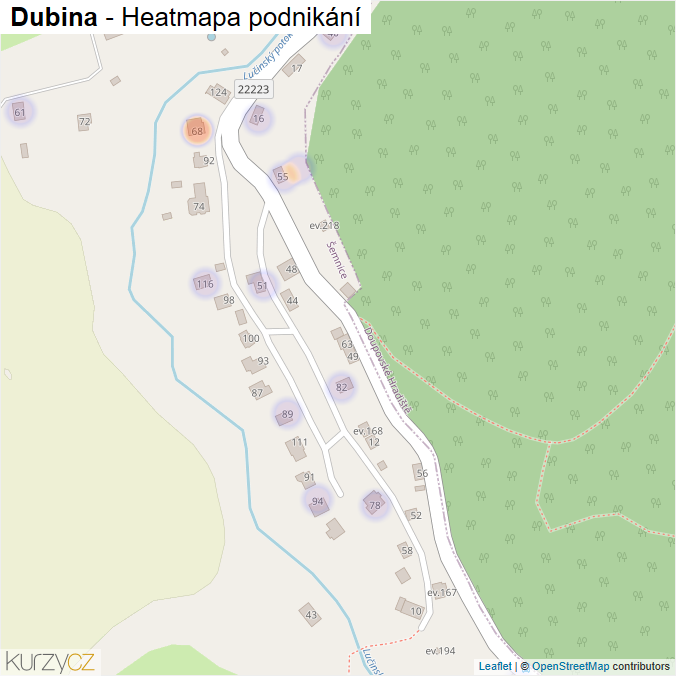 Mapa Dubina - Firmy v části obce.