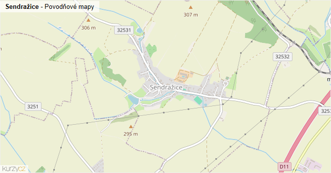 Sendražice - záplavové mapy stoleté vody
