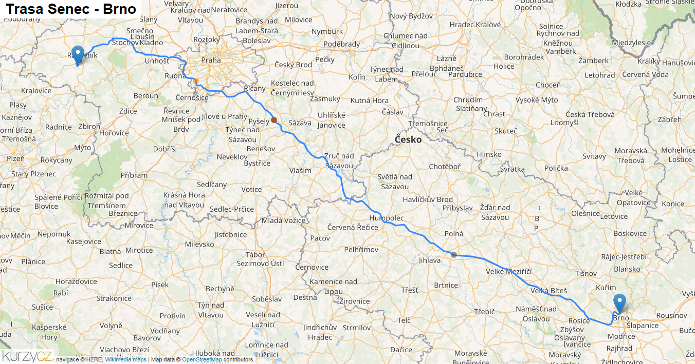 Senec-Brno, mapa trasy