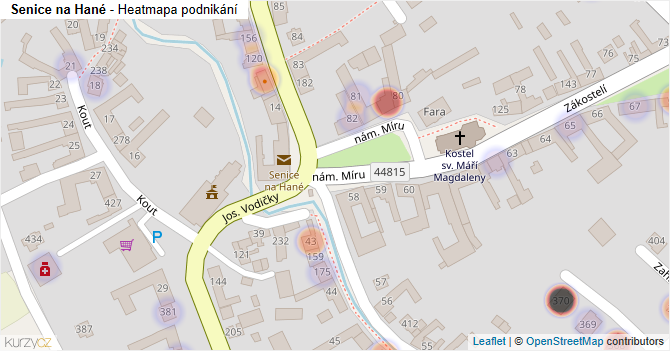 Senice na Hané - mapa podnikání