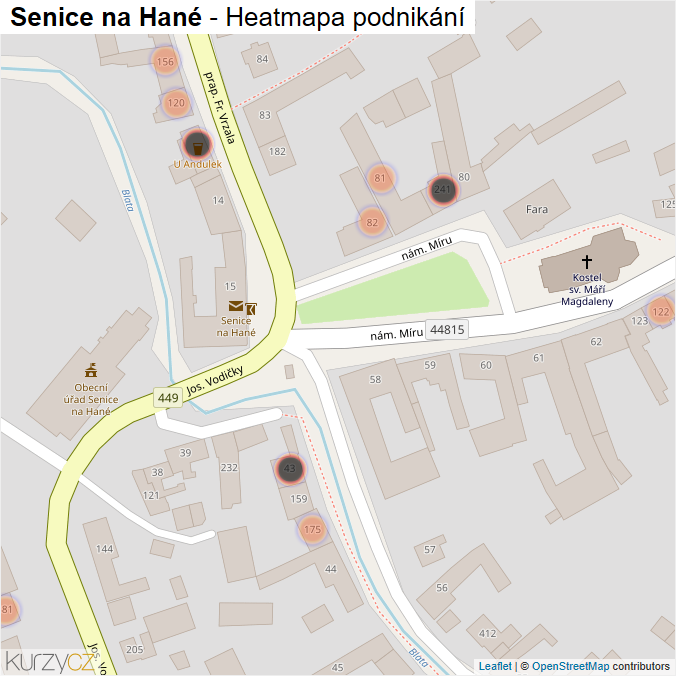 Mapa Senice na Hané - Firmy v obci.