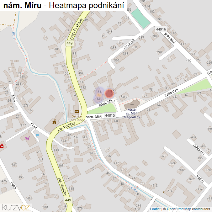 Mapa nám. Míru - Firmy v ulici.