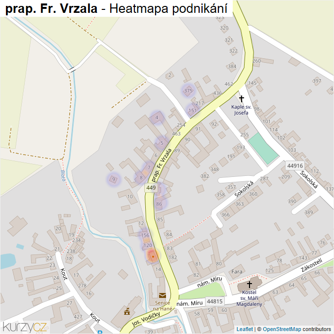 Mapa prap. Fr. Vrzala - Firmy v ulici.