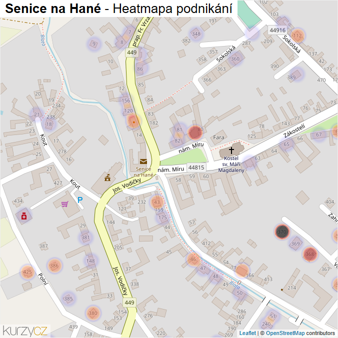 Mapa Senice na Hané - Firmy v části obce.