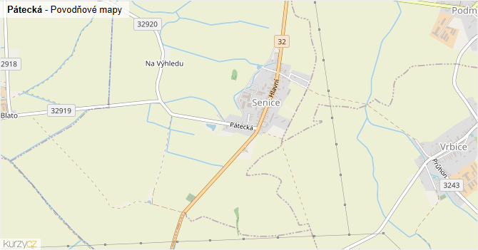 Pátecká - záplavové mapy stoleté vody