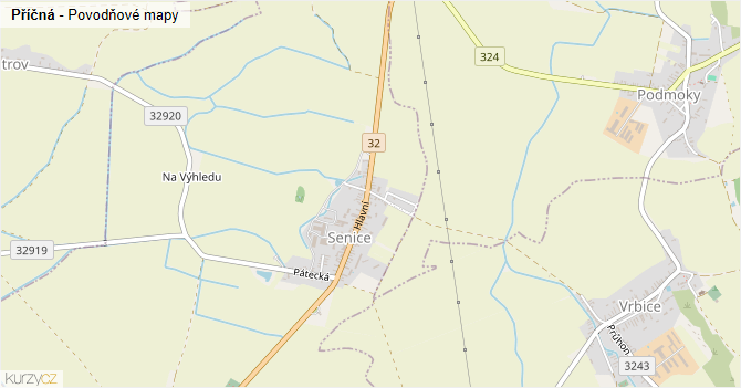 Příčná - záplavové mapy stoleté vody
