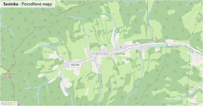 Seninka - záplavové mapy stoleté vody