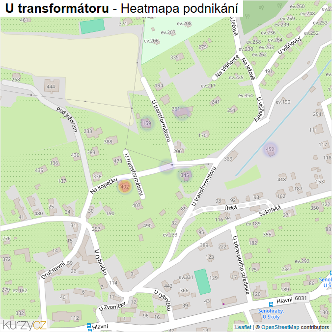 Mapa U transformátoru - Firmy v ulici.