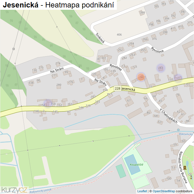 Mapa Jesenická - Firmy v ulici.
