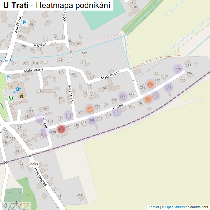 Mapa U Trati - Firmy v ulici.