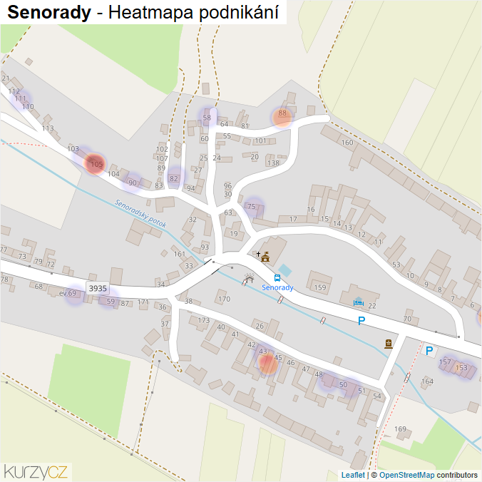 Mapa Senorady - Firmy v části obce.