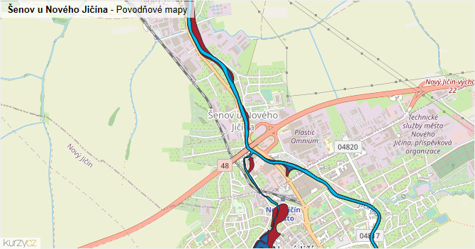 Šenov u Nového Jičína - záplavové mapy stoleté vody