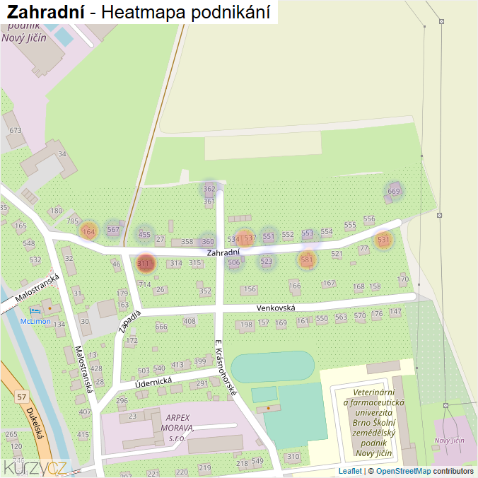 Mapa Zahradní - Firmy v ulici.