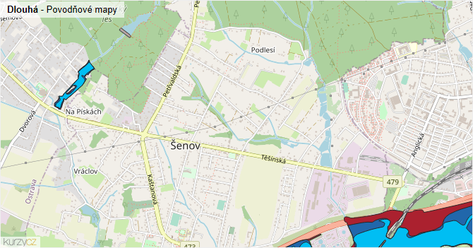 Dlouhá - záplavové mapy stoleté vody