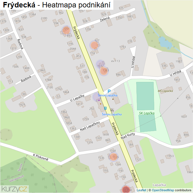 Mapa Frýdecká - Firmy v ulici.