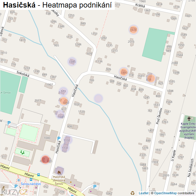 Mapa Hasičská - Firmy v ulici.