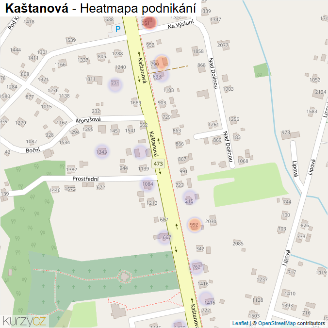 Mapa Kaštanová - Firmy v ulici.