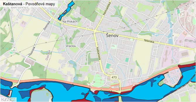 Kaštanová - záplavové mapy stoleté vody