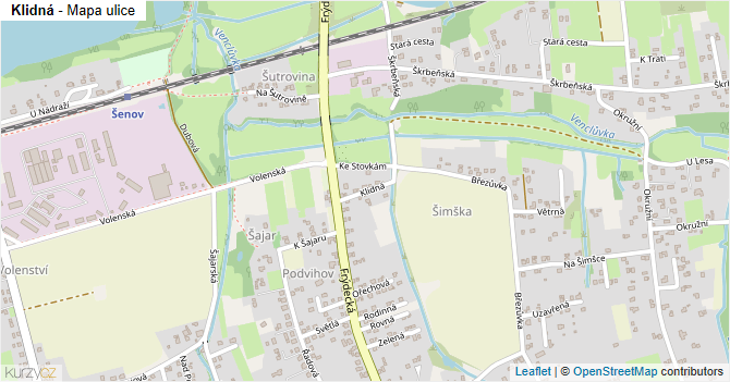 Klidná - mapa ulice