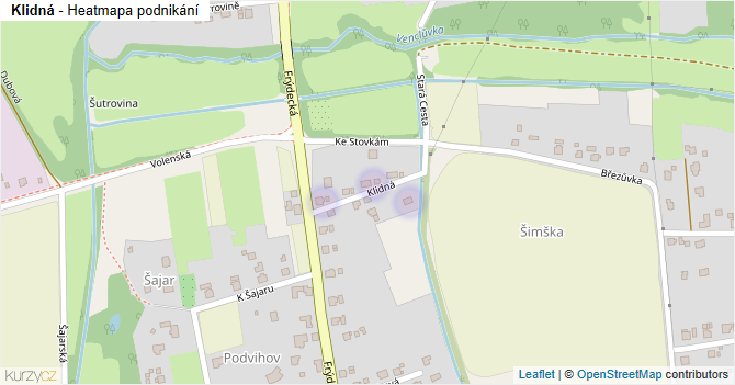 Klidná - mapa podnikání