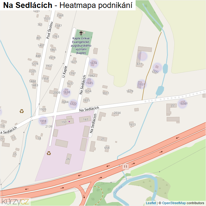 Mapa Na Sedlácích - Firmy v ulici.