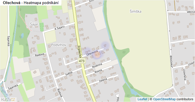 Ořechová - mapa podnikání