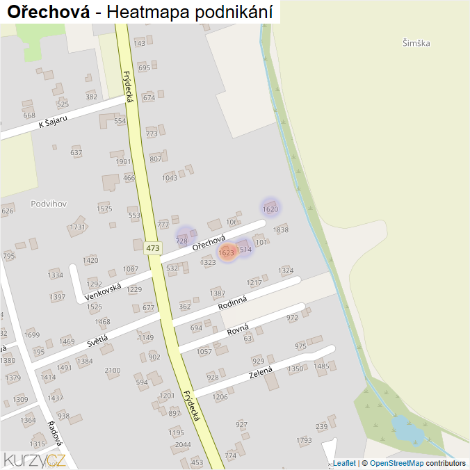 Mapa Ořechová - Firmy v ulici.