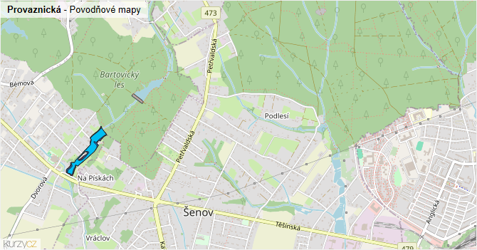 Provaznická - záplavové mapy stoleté vody