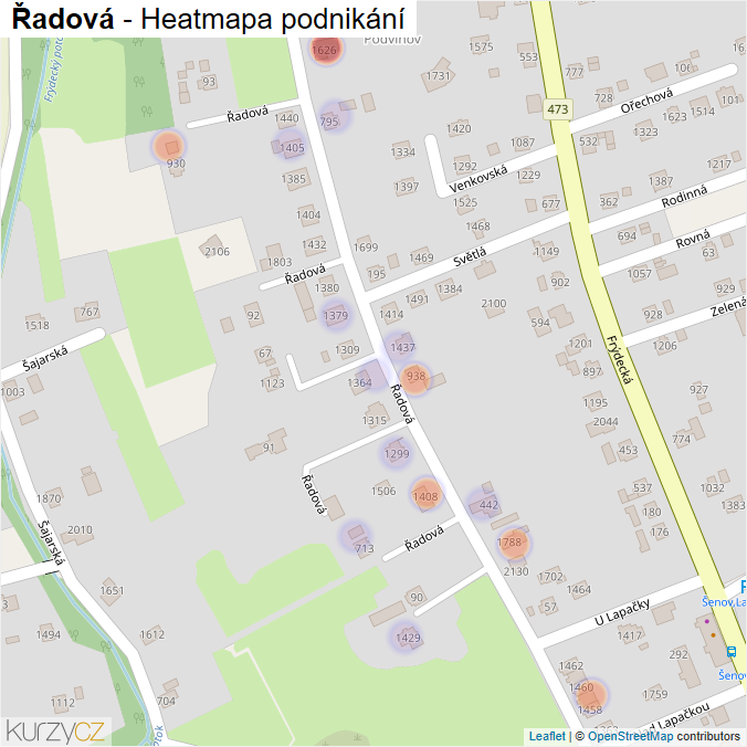 Mapa Řadová - Firmy v ulici.
