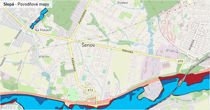 Slepá - záplavové mapy stoleté vody