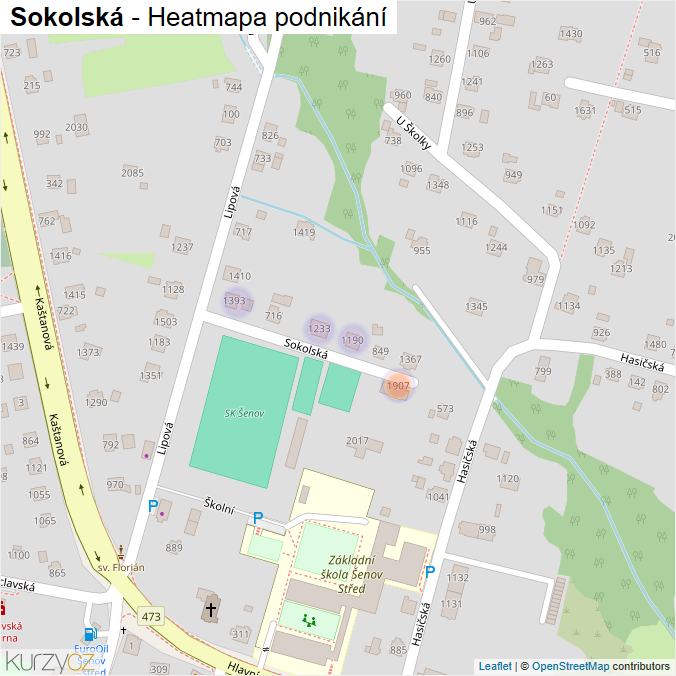 Mapa Sokolská - Firmy v ulici.