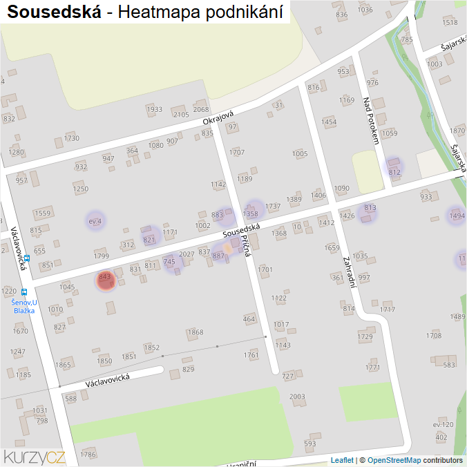 Mapa Sousedská - Firmy v ulici.