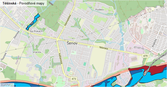 Těšínská - záplavové mapy stoleté vody