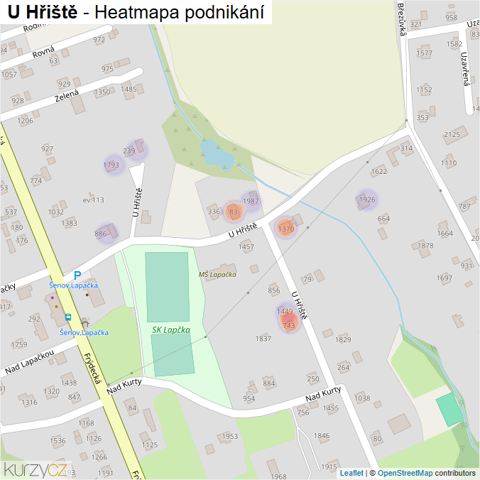 Mapa U Hřiště - Firmy v ulici.