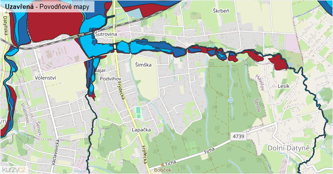 Uzavřená - záplavové mapy stoleté vody