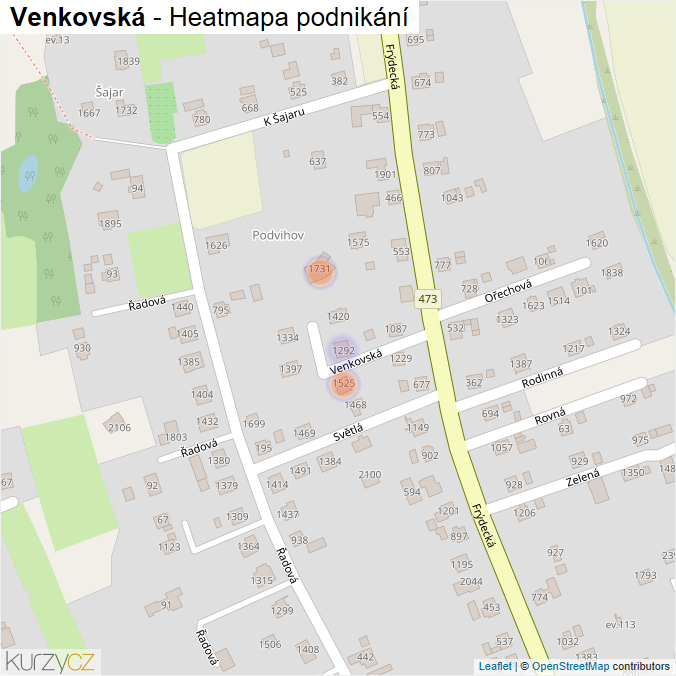 Mapa Venkovská - Firmy v ulici.