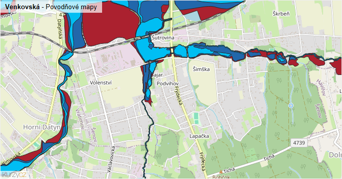 Venkovská - záplavové mapy stoleté vody