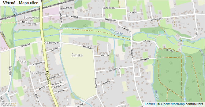 Větrná - mapa ulice