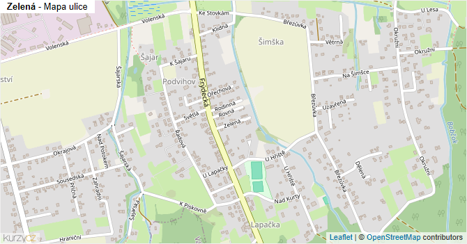 Zelená - mapa ulice