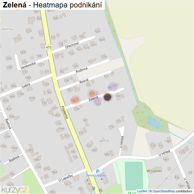 Mapa Zelená - Firmy v ulici.