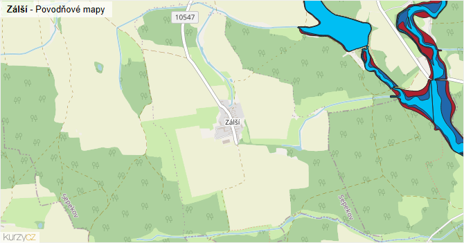 Zálší - záplavové mapy stoleté vody