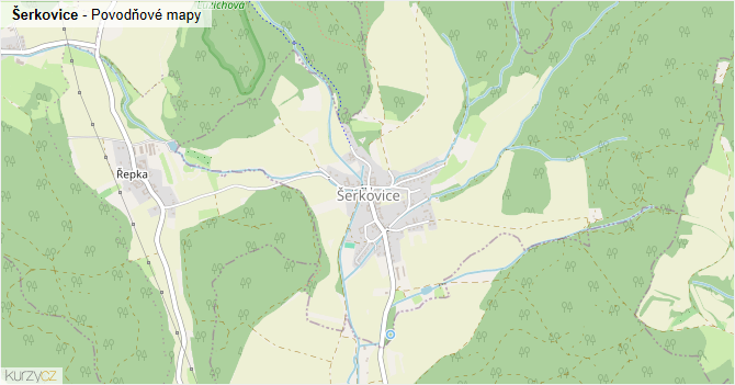 Šerkovice - záplavové mapy stoleté vody