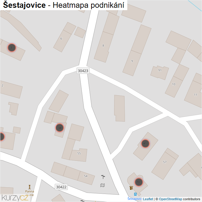 Mapa Šestajovice - Firmy v obci.