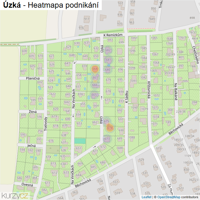 Mapa Úzká - Firmy v ulici.