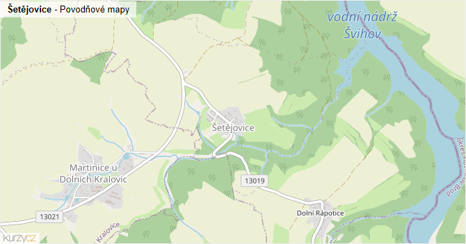 Šetějovice - záplavové mapy stoleté vody