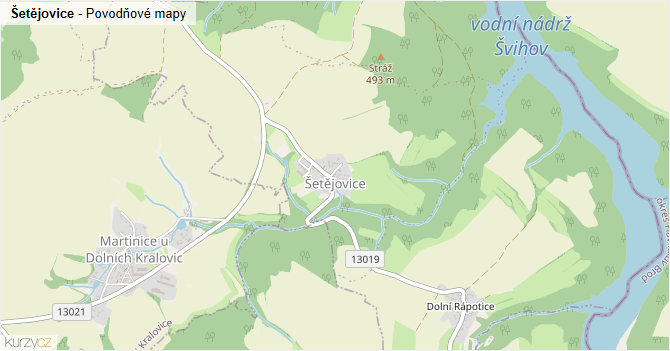 Šetějovice - záplavové mapy stoleté vody