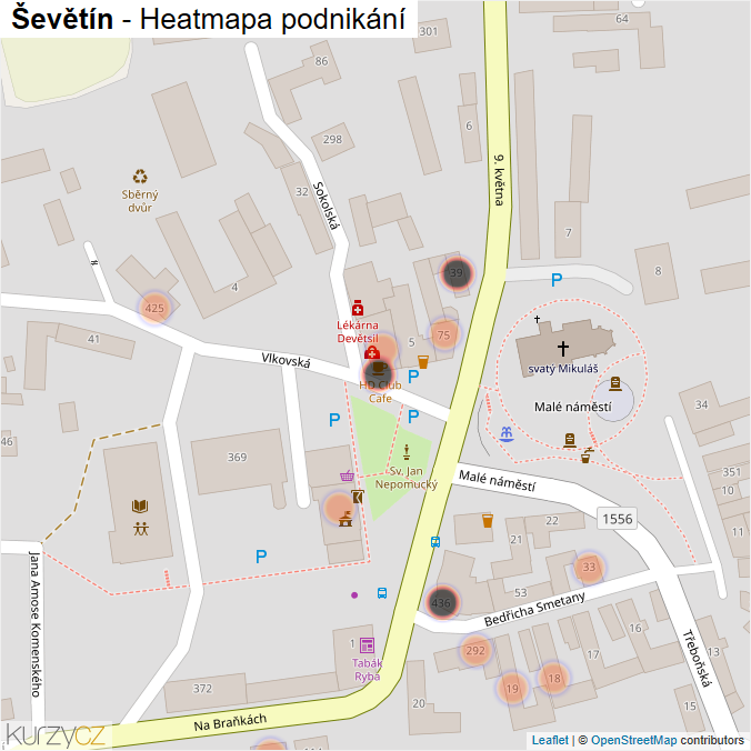 Mapa Ševětín - Firmy v obci.