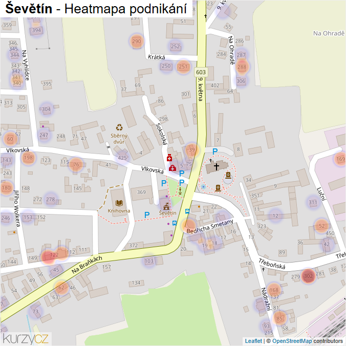 Mapa Ševětín - Firmy v části obce.