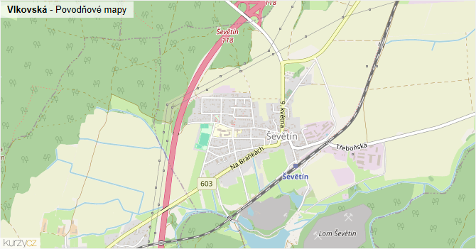 Vlkovská - záplavové mapy stoleté vody