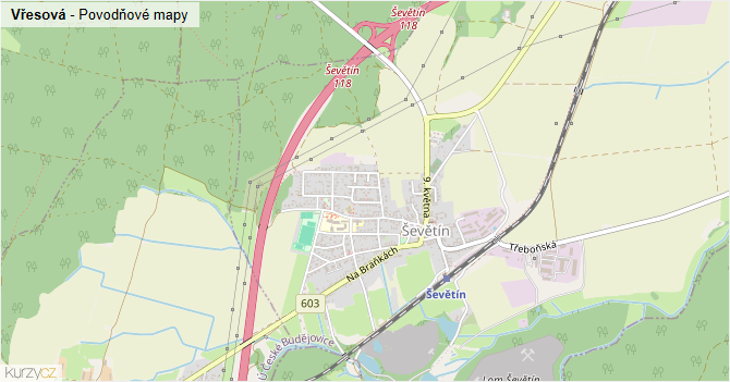 Vřesová - záplavové mapy stoleté vody